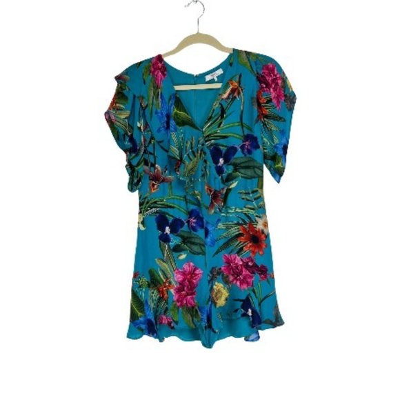 Parker Bradley Silk Romper Size 2 Faux-Wrap Floral Blue - Picture 2 of 11